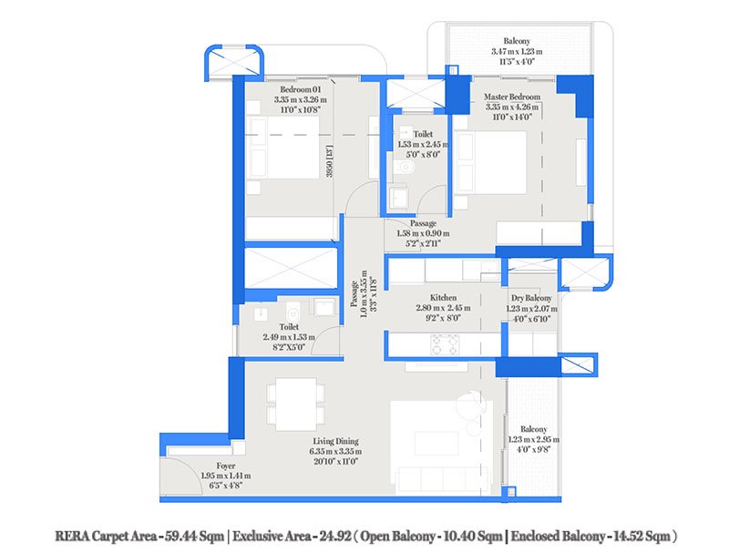 Birla Punya Phase 2 Wellesley Road 2 BHK Floorplan