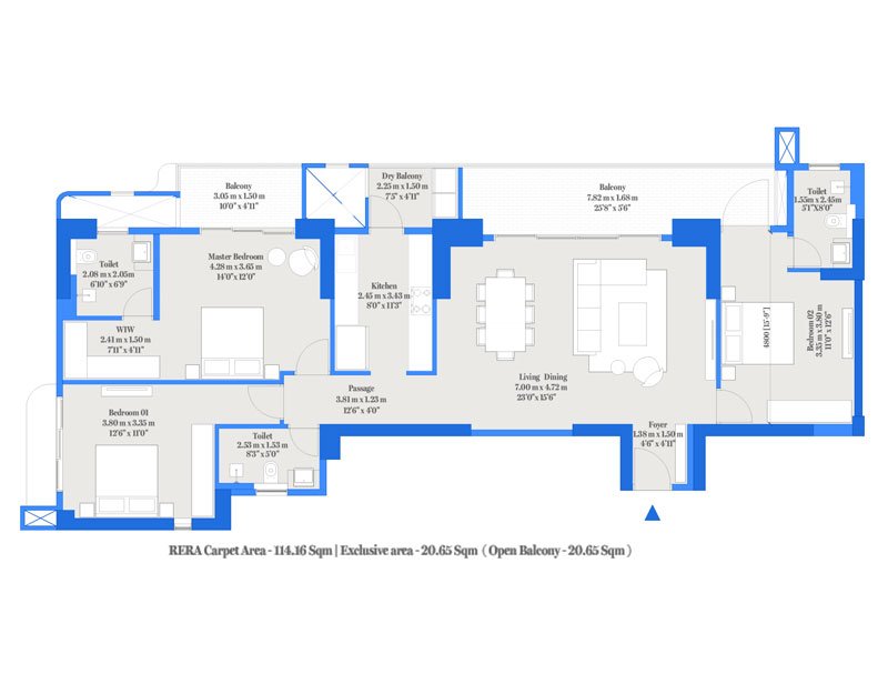 Birla Punya Phase 2 Wellesley Road 3 BHK Floorplan